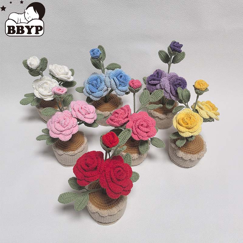 Baby Products Hamper - Häkeln Sie Blumen-Pflanzenvase, kreative Rose, Topfpflanze,